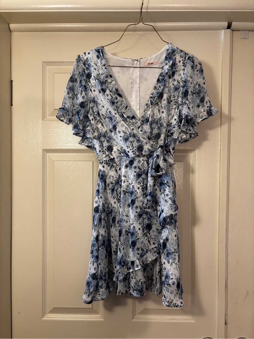 miami Blue and White Floral Wrap Mini Dress